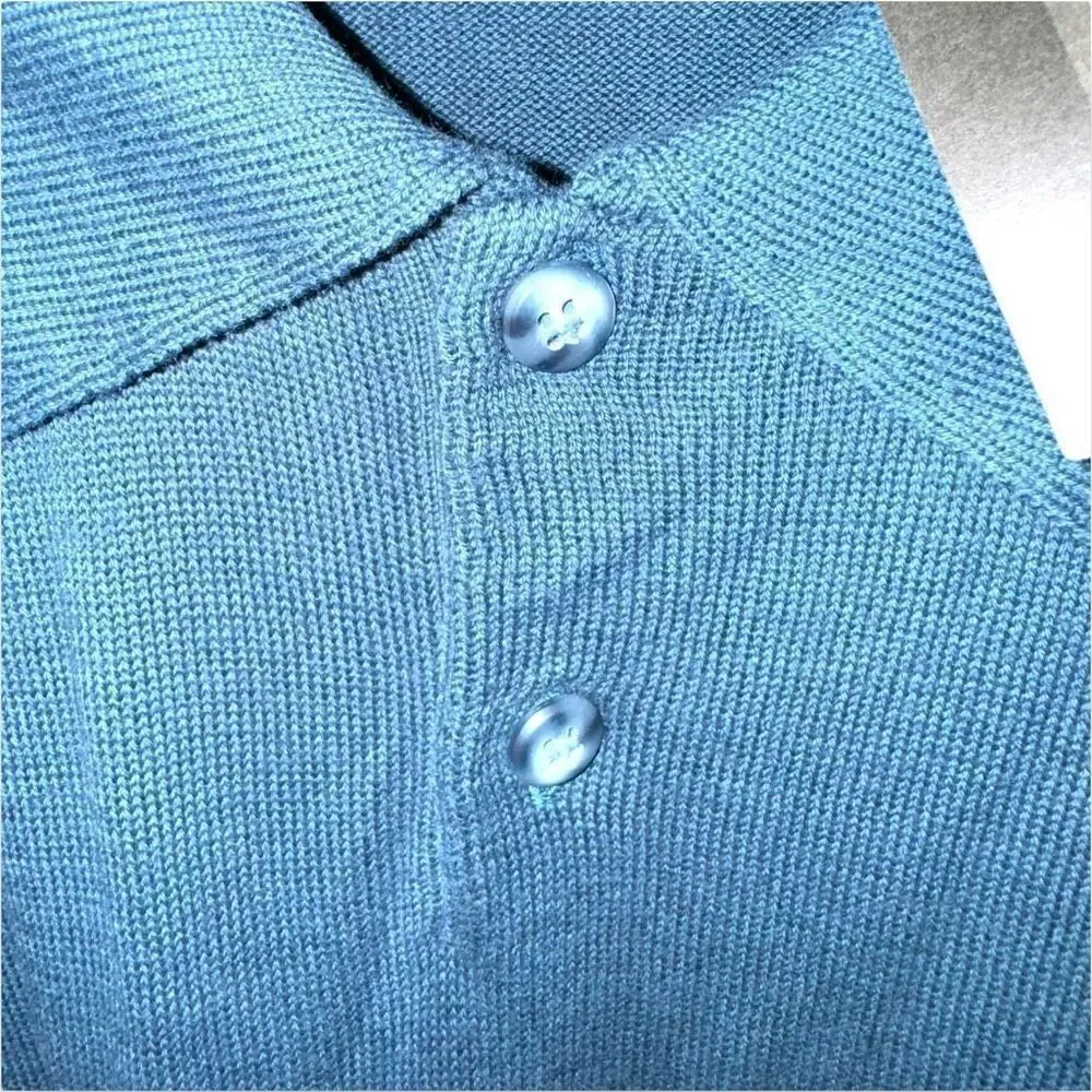 Brandini Teal Blue Knit Polo Collar Sweater Size XL - Picture 5 of 9